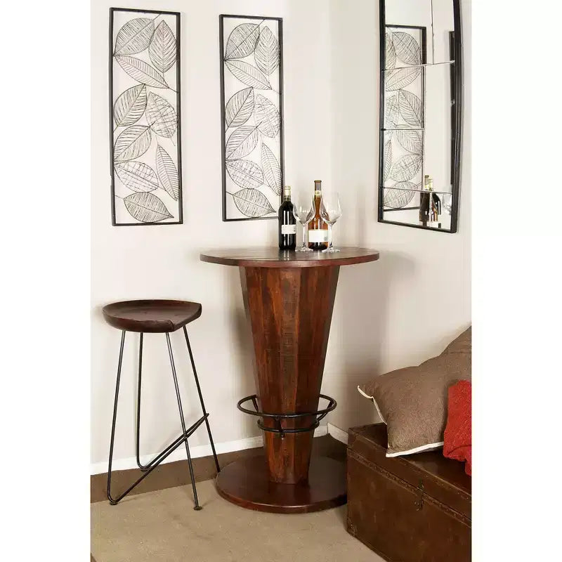 Table haute de bar en bois d'eucalyptus rustique - Marron - Olivia & May : Table de salle à manger ronde, 101,6 cm de hauteur, piètement à 4 pieds, 2 places