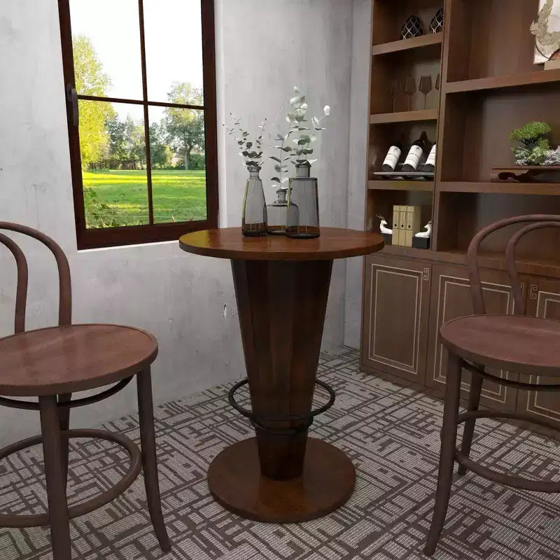 Table haute de bar en bois d'eucalyptus rustique - Marron - Olivia & May : Table de salle à manger ronde, 101,6 cm de hauteur, piètement à 4 pieds, 2 places