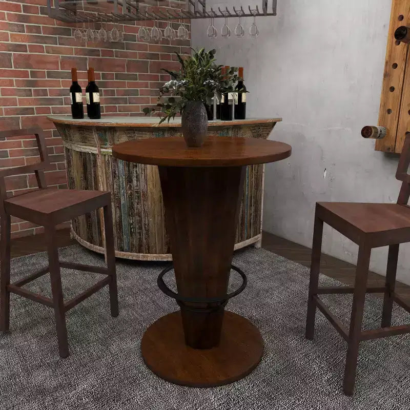 Table haute de bar en bois d'eucalyptus rustique - Marron - Olivia & May : Table de salle à manger ronde, 101,6 cm de hauteur, piètement à 4 pieds, 2 places