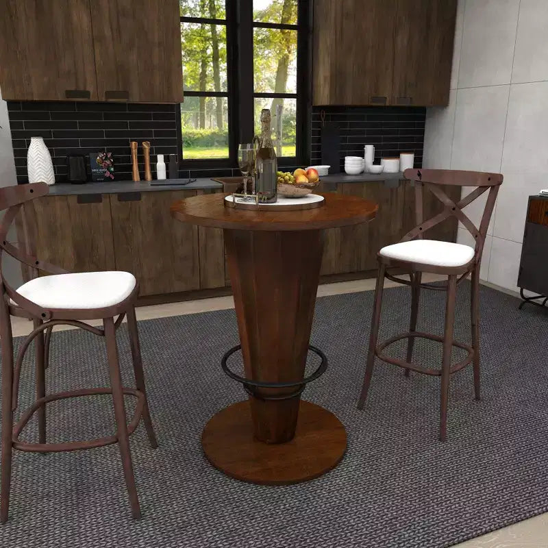 Table haute de bar en bois d'eucalyptus rustique - Marron - Olivia & May : Table de salle à manger ronde, 101,6 cm de hauteur, piètement à 4 pieds, 2 places
