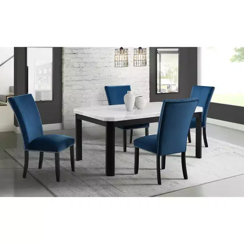 Table à manger hauteur standard en marbre Celine de Picket House Furnishings, blanc : Base noire chic, 4 places