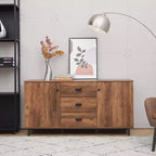Buffet Brooklyn avec pieds et poignées en métal Marron - Teamson Home : cadre en MDF, finition placage, 2 portes, 3 tiroirs, 6 étagères