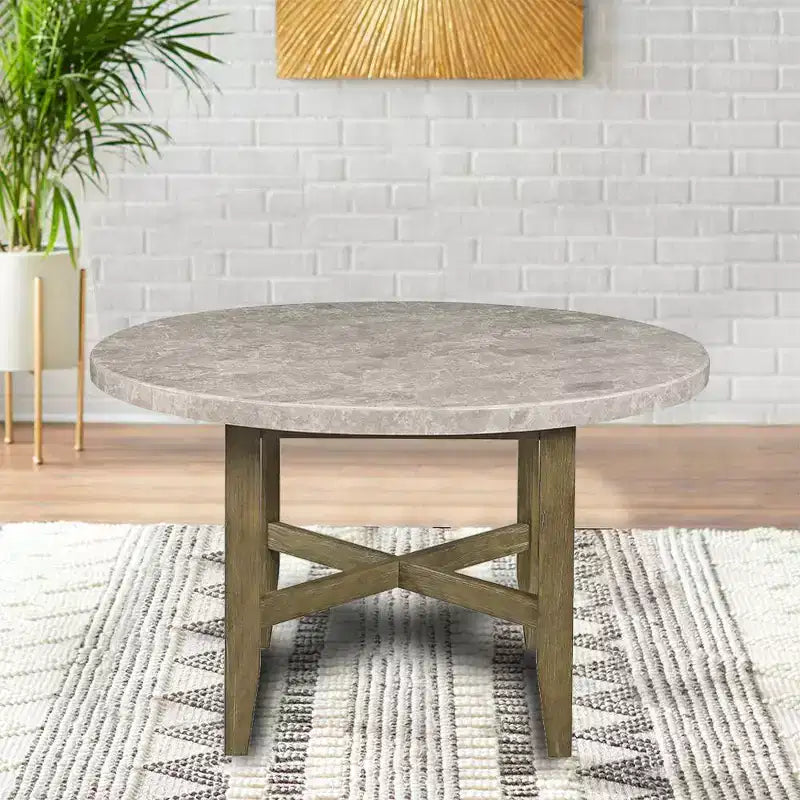 Table à manger Karsen 52 po en marbre et chêne rustique – Acme Furniture