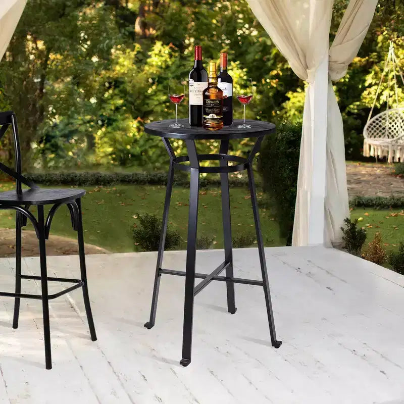Table de bar en acier de 41,25 po avec plateau en bois d'orme massif noir - Glitzhome : Style pub, bistrot moderne, 2 places