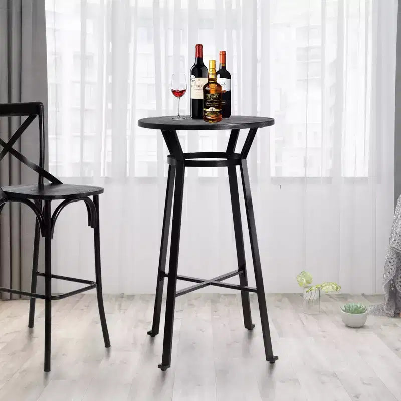 Table de bar en acier de 41,25 po avec plateau en bois d'orme massif noir - Glitzhome : Style pub, bistrot moderne, 2 places