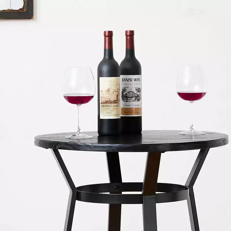 Table de bar en acier de 41,25 po avec plateau en bois d'orme massif noir - Glitzhome : Style pub, bistrot moderne, 2 places