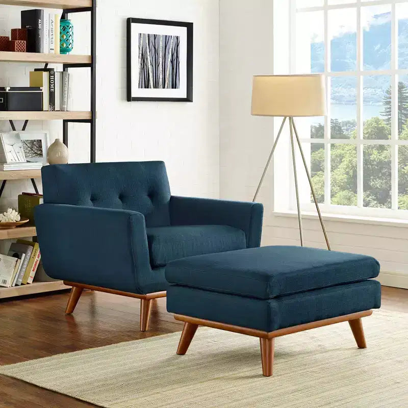 Fauteuil et pouf Engage 2 pièces Azure - Modway : Ensemble de sièges rembourrés confortables, montage sans outils