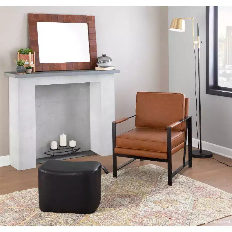 Fauteuil Franklin en similicuir noir/marron camel - LumiSource : Structure en métal, Assise rembourrée, Design moderne