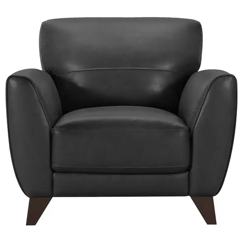 Fauteuil contemporain Jedd de Armen Living, noir : cuir véritable, mousse Dacron, pieds en bois dur, aucun assemblage requis