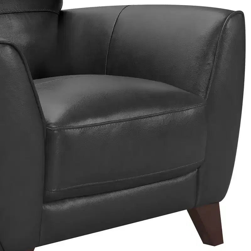 Fauteuil contemporain Jedd de Armen Living, noir : cuir véritable, mousse Dacron, pieds en bois dur, aucun assemblage requis