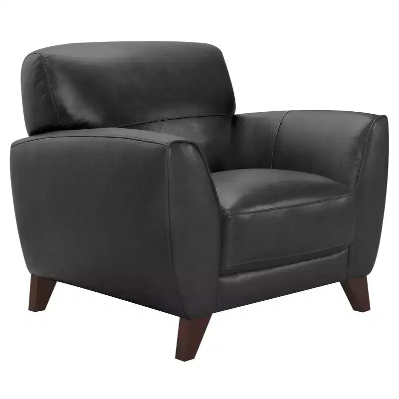 Fauteuil contemporain Jedd de Armen Living, noir : cuir véritable, mousse Dacron, pieds en bois dur, aucun assemblage requis