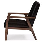 Fauteuil de salon Nikko Mid-Century Modern en simili-cuir et bois style scandinave - Marron foncé - Baxton Studio