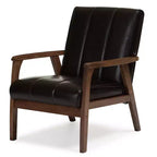 Fauteuil de salon Nikko Mid-Century Modern en simili-cuir et bois style scandinave - Marron foncé - Baxton Studio