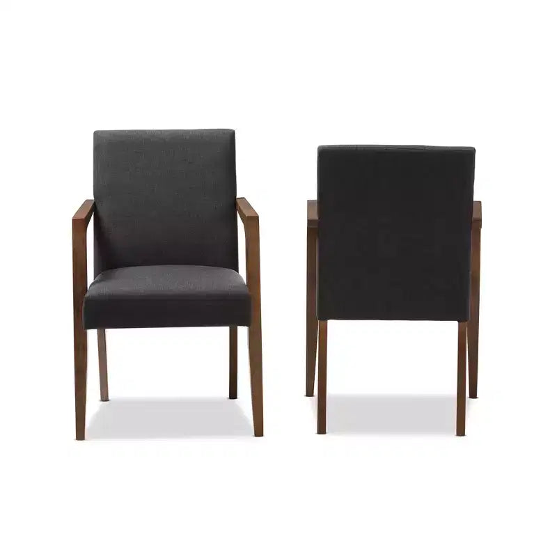 Baxton Studio Lot de 2 fauteuils Andrea de style moderne du milieu du siècle en bois et tissu, gris foncé : Polyester, structure en bois d'hévéa, nettoyage ciblé
