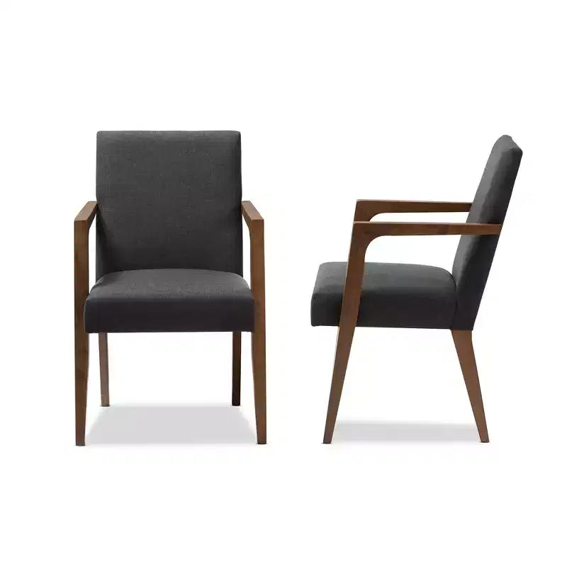 Baxton Studio Lot de 2 fauteuils Andrea de style moderne du milieu du siècle en bois et tissu, gris foncé : Polyester, structure en bois d'hévéa, nettoyage ciblé