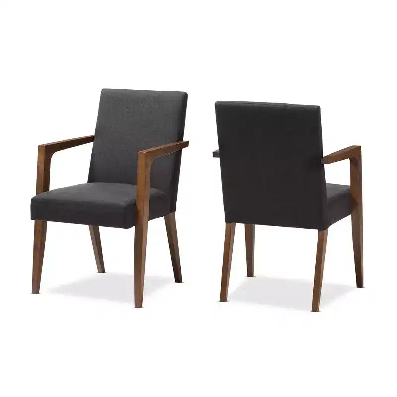 Baxton Studio Lot de 2 fauteuils Andrea de style moderne du milieu du siècle en bois et tissu, gris foncé : Polyester, structure en bois d'hévéa, nettoyage ciblé