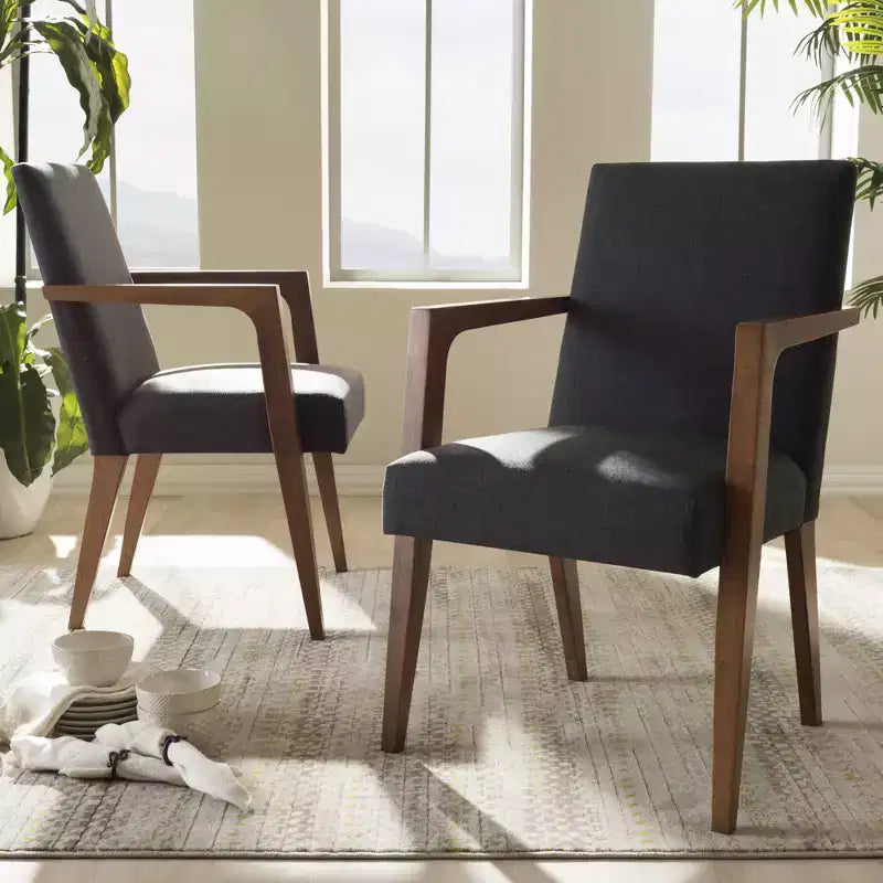 Baxton Studio Lot de 2 fauteuils Andrea de style moderne du milieu du siècle en bois et tissu, gris foncé : Polyester, structure en bois d'hévéa, nettoyage ciblé