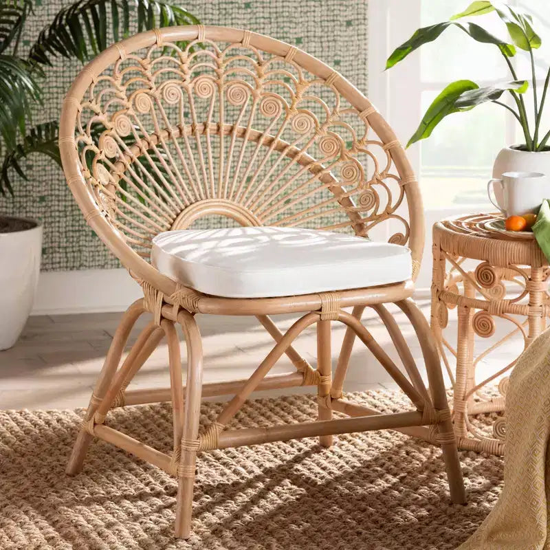 bali & pari Abriella Rattan Peacock Accent Chair Natural Brown: Handcrafted, Bohemian Design, No Assembly Required
