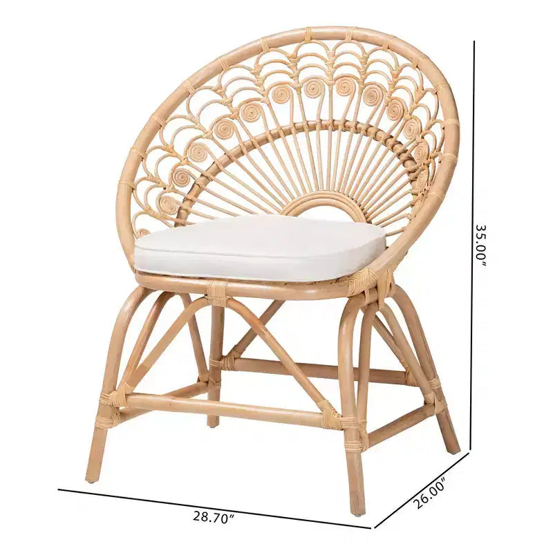 bali & pari Fauteuil d'appoint paon Abriella en rotin marron naturel : Fait main, design bohème, aucun assemblage requis