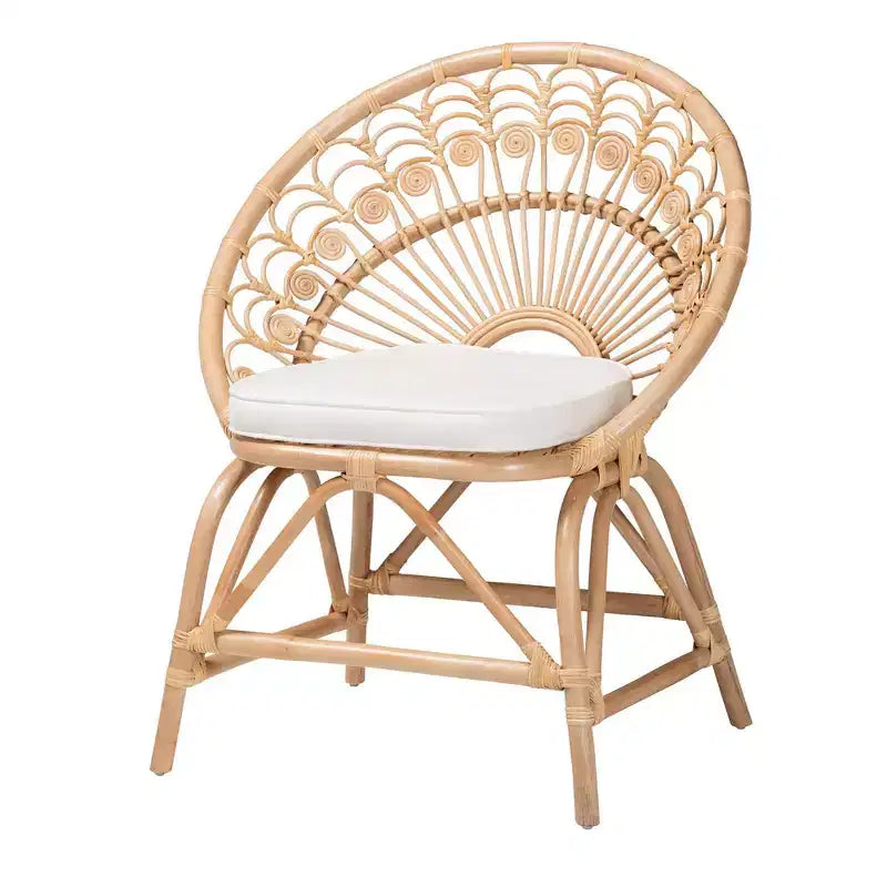 bali & pari Fauteuil d'appoint paon Abriella en rotin marron naturel : Fait main, design bohème, aucun assemblage requis