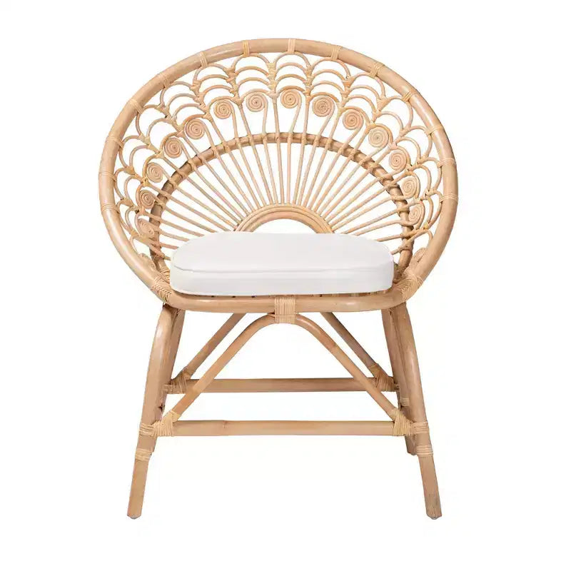 bali & pari Fauteuil d'appoint paon Abriella en rotin marron naturel : Fait main, design bohème, aucun assemblage requis