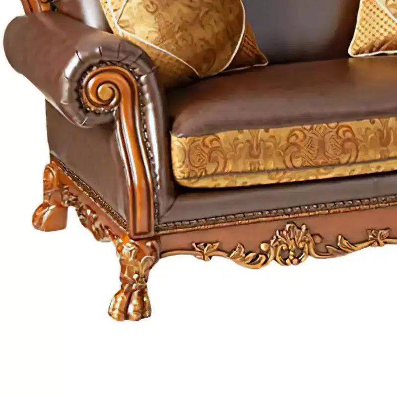 Canapé Dresden 67 po, cuir synthétique/chenille/chêne merisier, par Acme Furniture