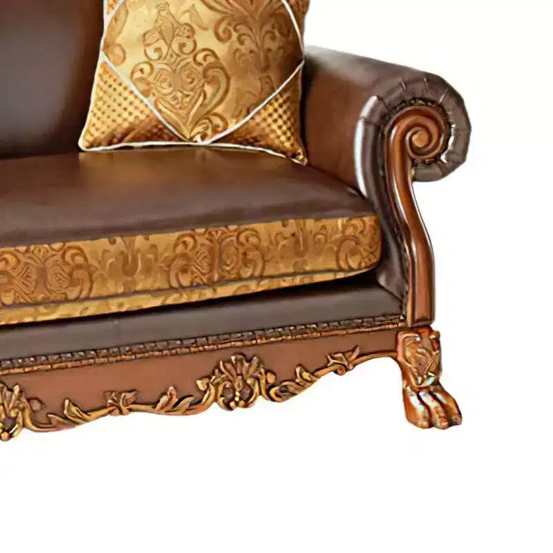 Canapé Dresden 67 po, cuir synthétique/chenille/chêne merisier, par Acme Furniture