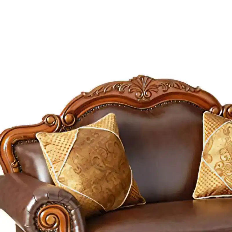 Canapé Dresden 67 po, cuir synthétique/chenille/chêne merisier, par Acme Furniture