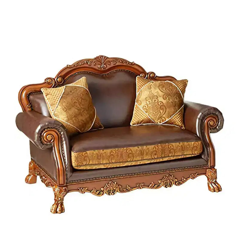 Canapé Dresden 67 po, cuir synthétique/chenille/chêne merisier, par Acme Furniture