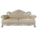 85.5" Dresden Sofa Leather Aire & Bone White Finish - Acme Furniture: Traditional Upholstered Tufted with Nailhead Trim