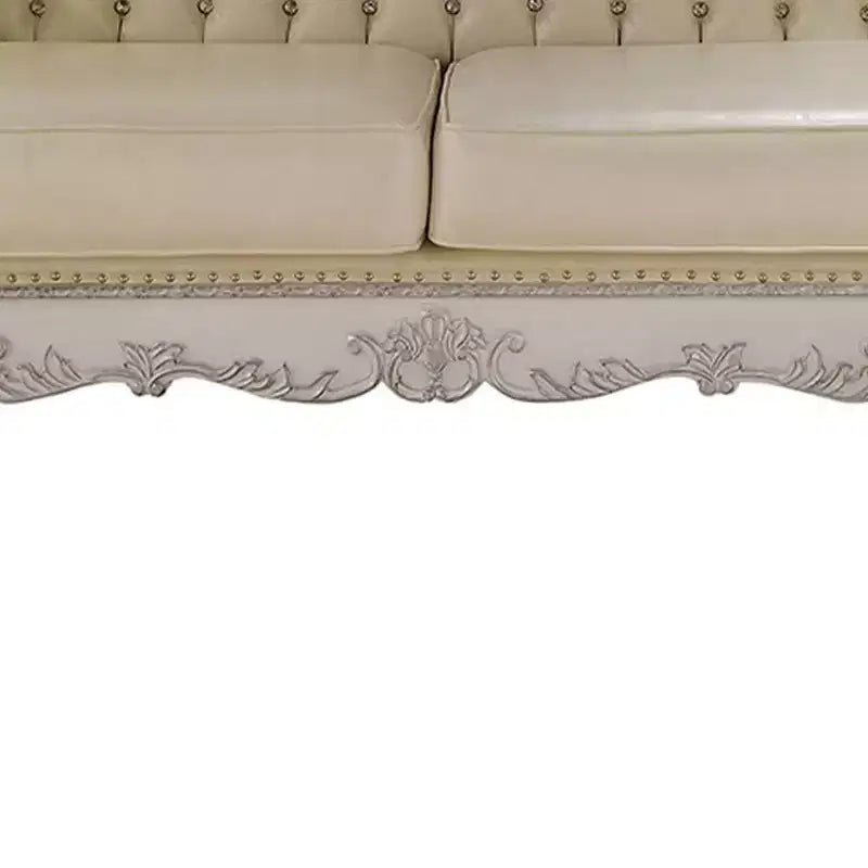 Canapé de Dresde 85,5 po en cuir synthétique et finition blanc cassé - Acme Furniture : Rembourrage capitonné traditionnel avec clous décoratifs