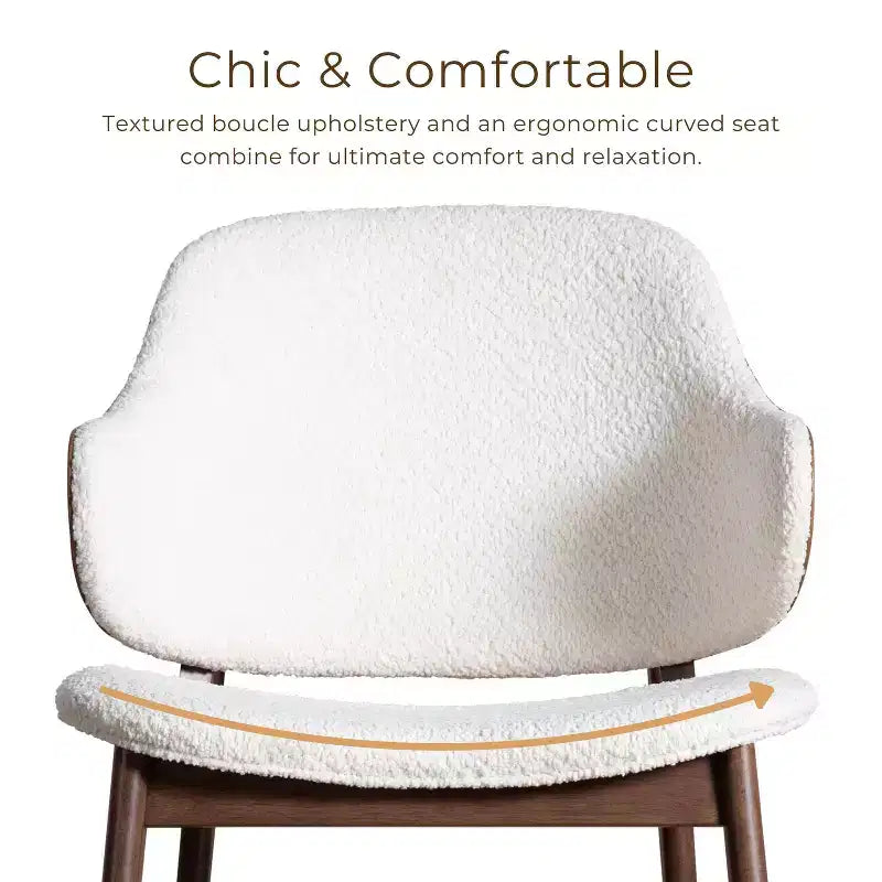MAISON : Intérieur et Extérieur Fauteuil d'appoint en bouclé avec accoudoirs incurvés de style Mid-Century Modern de la collection Creekside – Noyer