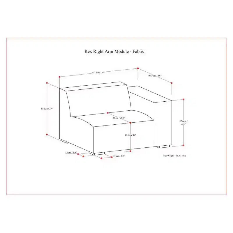 WyndenHall Biggs Module Accoudoir Droit Gris Pâle