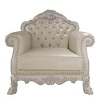Fauteuil d'appoint Dresden de 44,8 po en cuir synthétique/finition blanc cassé - Acme Furniture : Aucun assemblage requis, dossier touffeté