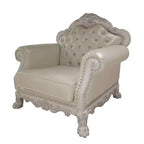 Fauteuil d'appoint Dresden de 44,8 po en cuir synthétique/finition blanc cassé - Acme Furniture : Aucun assemblage requis, dossier touffeté