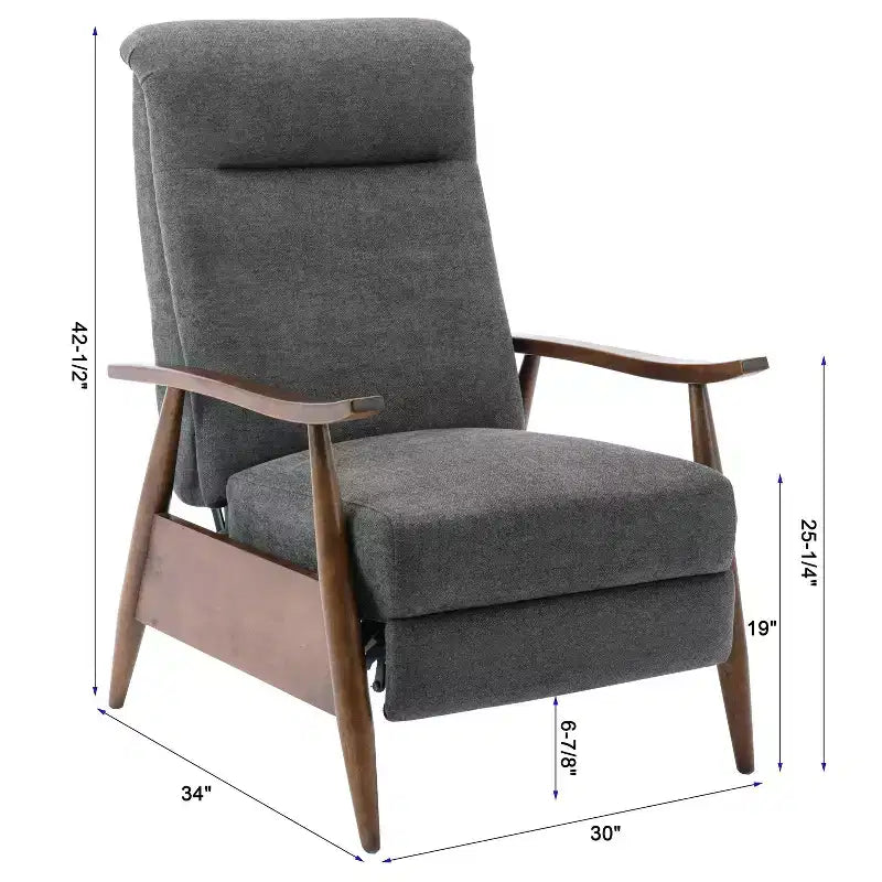Fauteuil inclinable à poussoir Comfort Pointe Soren Charcoal : Polyester rembourré, cadre en bois, remplissage en mousse, nettoyage des taches