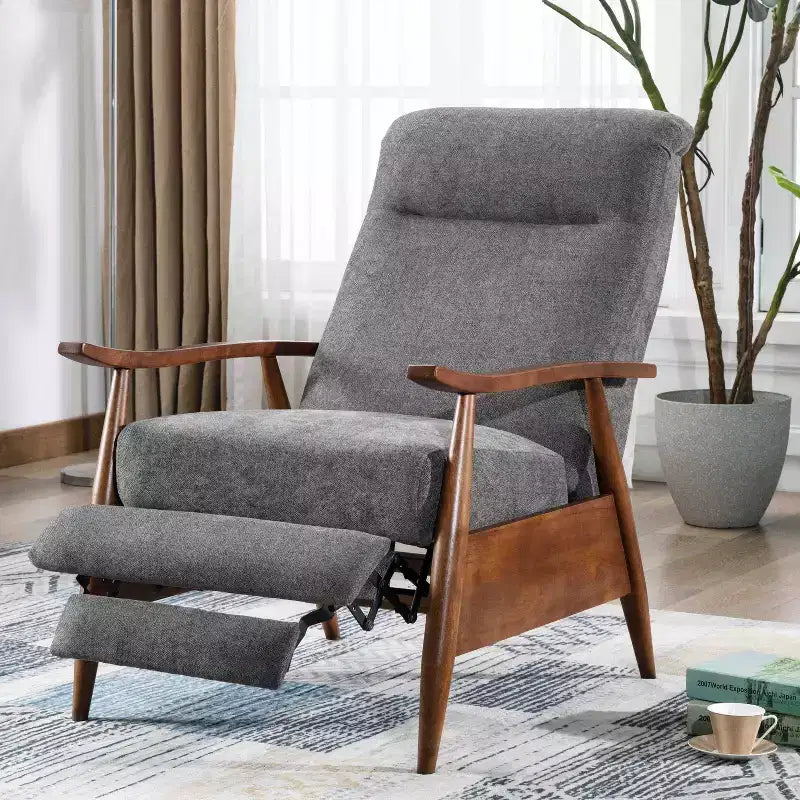 Fauteuil inclinable à poussoir Comfort Pointe Soren Charcoal : Polyester rembourré, cadre en bois, remplissage en mousse, nettoyage des taches