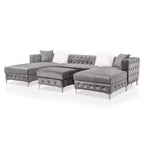 HOMES: Inside + Out Elmhurst U Shaped Deep Button Tufted Sectional with Ottoman Gray : Modular, Transitional Style Sofa