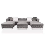 HOMES: Inside + Out Canapé d'angle en U capitonné Elmhurst avec pouf gris : Canapé modulable de style transitionnel
