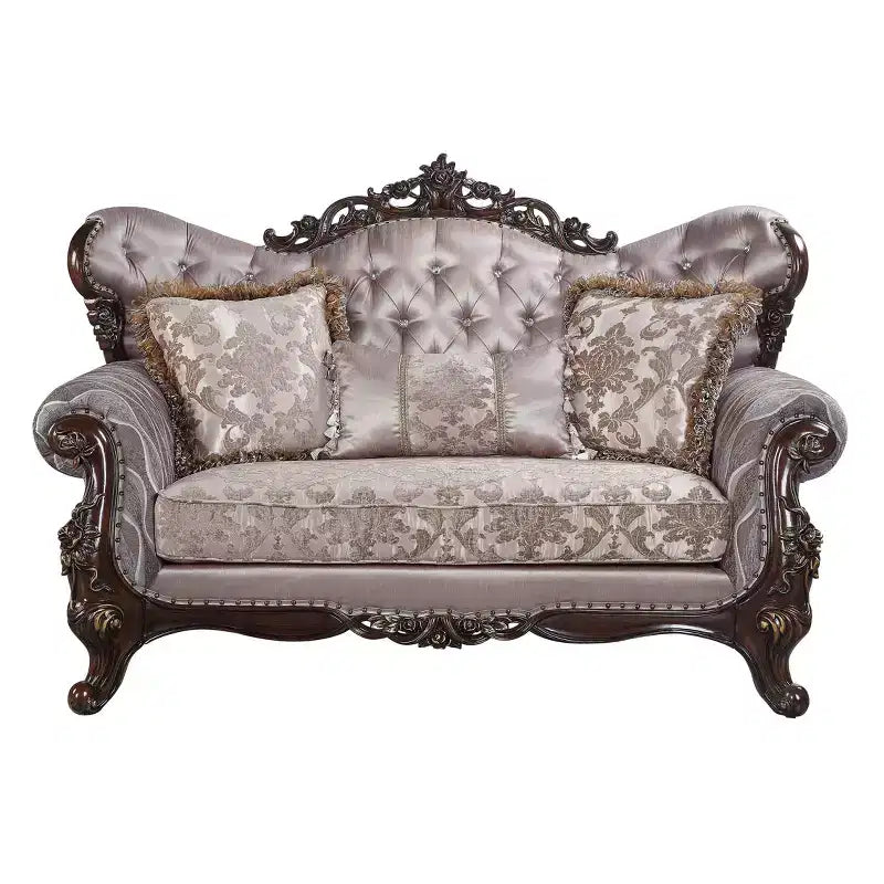Canapé Benbek 70 po Acme Furniture, tissu et finition chêne antique : capitonné, 3 places, revêtement en cuir