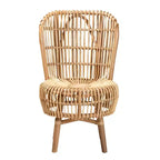 bali & pari Nagoya Rattan Tall Lounge Chair: Bohemian Accent, Teak Wood Legs, Living Room Furniture