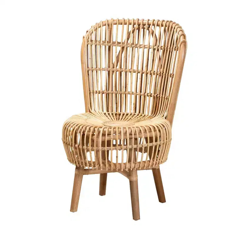 bali & pari Nagoya Chaise longue haute en rotin : Accent bohème, pieds en bois de teck, mobilier de salon