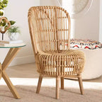 bali & pari Nagoya Chaise longue haute en rotin : Accent bohème, pieds en bois de teck, mobilier de salon