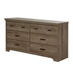 Commode double 6 tiroirs South Shore Versa chêne vieilli : Panneaux de particules stratifiés, quincaillerie anti-basculement, garantie de 5 ans