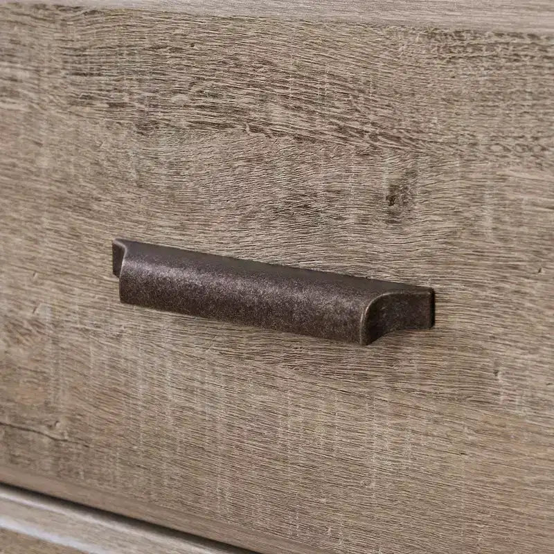 Commode double 6 tiroirs South Shore Versa chêne vieilli : Panneaux de particules stratifiés, quincaillerie anti-basculement, garantie de 5 ans