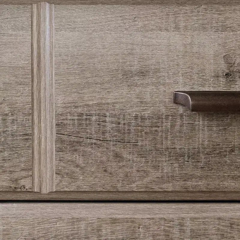 Commode double 6 tiroirs South Shore Versa chêne vieilli : Panneaux de particules stratifiés, quincaillerie anti-basculement, garantie de 5 ans