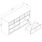 Commode double 6 tiroirs South Shore Versa chêne vieilli : Panneaux de particules stratifiés, quincaillerie anti-basculement, garantie de 5 ans
