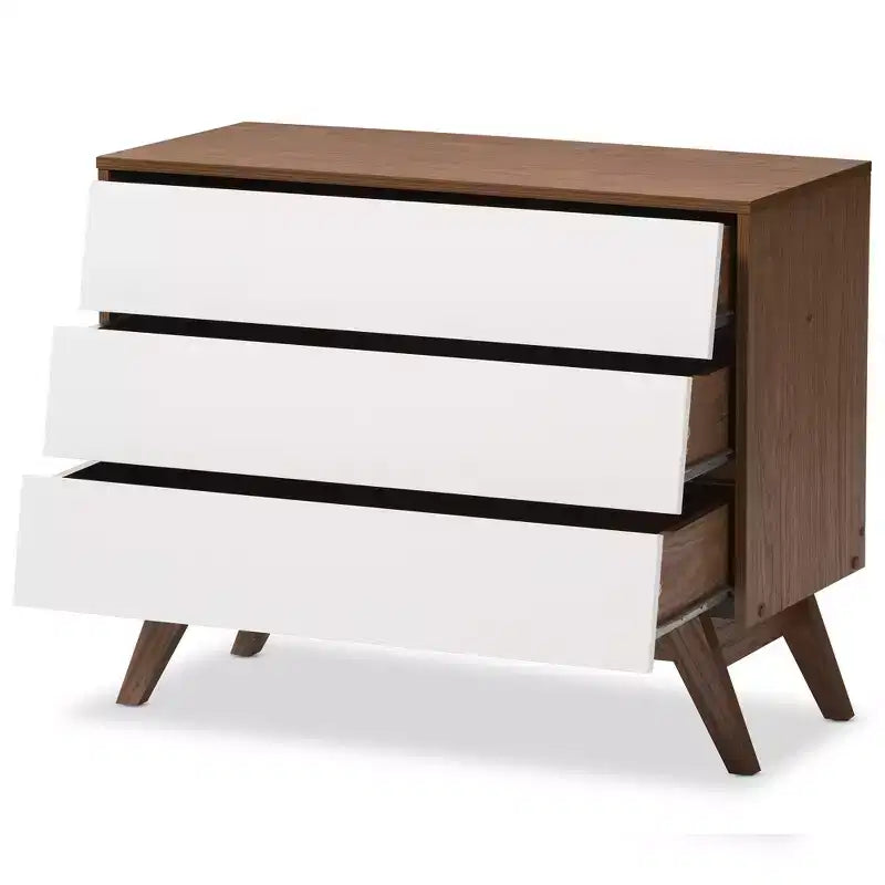 Hildon Commode de rangement moderne du milieu du siècle à 3 tiroirs en bois Brun - Baxton Studio : Finition Noyer, Design Rétro