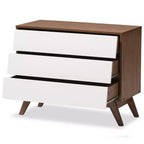 Hildon Commode de rangement moderne du milieu du siècle à 3 tiroirs en bois Brun - Baxton Studio : Finition Noyer, Design Rétro