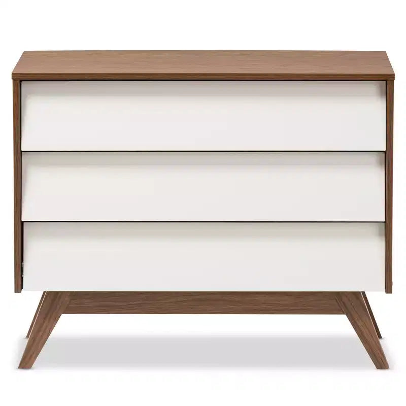 Hildon Commode de rangement moderne du milieu du siècle à 3 tiroirs en bois Brun - Baxton Studio : Finition Noyer, Design Rétro